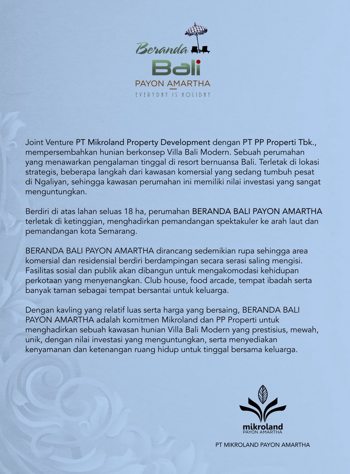 Profil Perumahan Beranda Bali Payon Amartha - Semarang