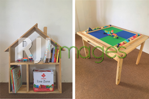 Rak Buku Rumah dan Meja Lego