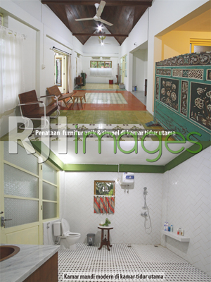 Penataan furnitur di kamar utama dan kamar mandi modern