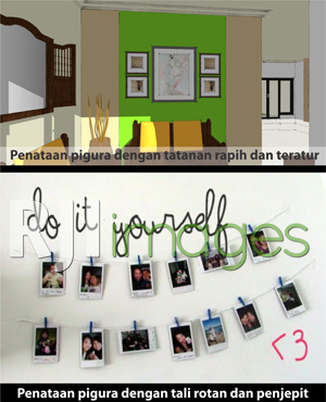 Pigura dengan tatanan rapi teratur dan dengan tali rotan&penjepit