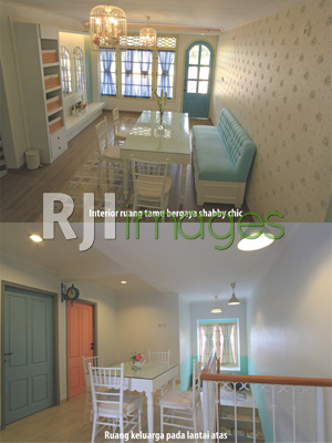 Ruang tamu bergaya Shabby chic & Ruang keluarga